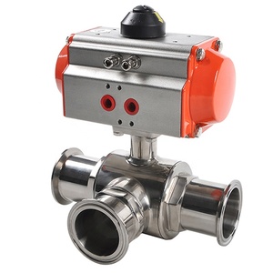 Válvula de Bola Neumática de Acero Inoxidable de Grado Alimenticio Sanitario de 3 Vías con Conexión Tri-Clamp - Product Image 1