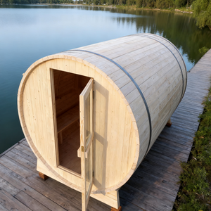 กระบอกซาวน่าสำหรับห้องซาวน่ากลางแจ้งมีสีแดงซีดาร์ของแคนาดารูปทรงกระบอกกลมแบบดั้งเดิม - Product Image 5