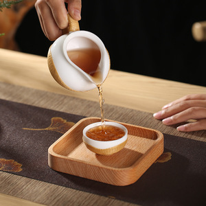 Handmade Bamboo Woven Porcelain Tea Set With Teapot And Two <b>Cups</b> Heat Resistant Travel Outdoor Use Traditional Chinese Style - Product Image 3
