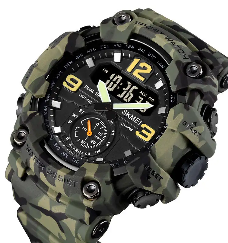 Reloj militar barato SKMEI1637アナログデジタル時計より安いスポーツメンズウォッチWR50mステンレススチールバックカバー