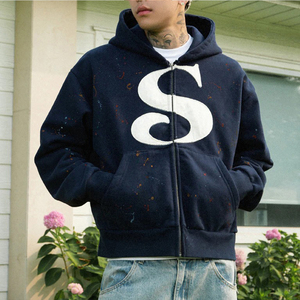 Felpa con Cappuccio da <span class=keywords><strong>Uomo</strong></span> MANNXC 100% Cotone Terry Fleece Streetwear <span class=keywords><strong>Abbigliamento</strong></span> Maschile Designer Y2k con Zip - Product Image 1