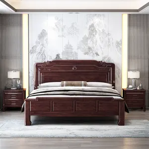 Vente en gros de lits en bois Lit double simple mobilier de chambre à coucher Lit chinois en bois de luxe léger