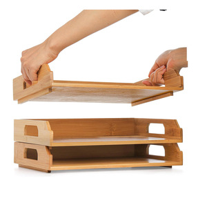 Organizador de escritorio de bambú, caja de almacenamiento multicapa con cajones para documentos de oficina, cartas, papel, correo, independiente - Product Image 3