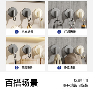 Gancho de succión redondo para montaje en pared, extraíble, de gran capacidad de carga, para cocina, baño, dormitorio, almacenamiento de toallas y ropa. - Product Image 3