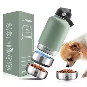 Özel logo 3-in-1 tarzı 32 OZ taşınabilir paslanmaz çelik Pet besleyici açık köpekler için seyahat kasesi yalıtımlı köpek su şişesi - Product Image 1
