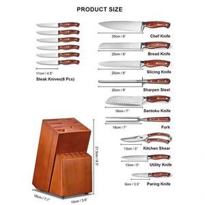 Ensemble de couteaux de cuisine personnalisés, 16 pièces, acier inoxydable, lame en damas forgée, couteaux de chef, couteaux utilitaires avec support en bois - Product Image 3