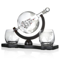 Cadeau Fête des Pères Noël Accessoires de Bar pour Alcool et Spiritueux Ensemble Carafe à Whisky Globe Gravée 850ml avec 2 Verres pour Hommes