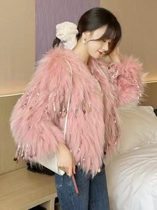 Chaqueta de Piel de Mapache Negra Carbón a la Moda con Borlas, Abrigo de Piel Genuina, Chaqueta Corta Elegante para Fiesta, Estilo Boutique - Product Image 3