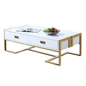 Services de conception personnalisés gratuits <span class=keywords><strong>Table</strong></span> basse moderne en MDF blanc et noir à finition brillante avec tiroirs Pieds en acier inoxydable <span class=keywords><strong>doré</strong></span> - Product Image 1