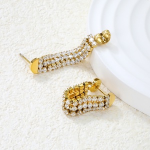 Nuevos Aretes Colgantes de Aro Gruesos de Acero Inoxidable con Baño de Oro de 18k, Joyería de Moda con Incrustaciones de Circonita Cúbica para Mujer - Product Image 3