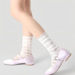 Chaussettes mi-mollet en dentelle transparente pour femmes, à volants, respirantes, légères, pour le quotidien et l'été, style décontracté et tendance - Product Image 3