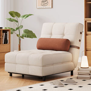 Divano Letto Pieghevole - Moderna Poltrona Letto Singola Estraibile Beige, Divano Trasformabile Salvaspazio per Piccoli Soggiorni - Product Image 2