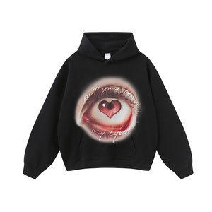 Hiver, Sweat à capuche en coton coupe ample, imprimé motif personnage à grande bouche, style rétro hip-hop américain, parodie, High Street - Product Image 5