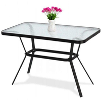 Ensemble de mobilier d'extérieur haut de gamme avec structure métallique moderne, table en verre effet grain d'eau et trou pour parasol
