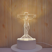 Lampe de chevet LED 3D en acrylique avec croix de Jésus-Christ, lumière visuelle nocturne, décoration de chambre, cadeau chrétien pour anniversaire, Noël, Pâques