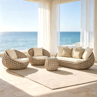Nordischer Stil Ei-förmiges Garten-Halbrundsofa für Draußen Metallrahmen Garten Outdoor Oval Synthetisches Rattan Stuhl-Sofa-Set