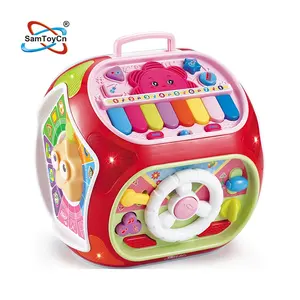 Samtoy Multi Functional 6 in 1 Plastic Educational Sensory Toys Musical Sound Montessori Toys Activity Cube for Baby