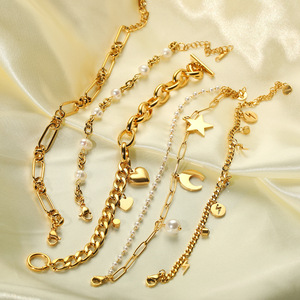 Đơn Giản Thời Trang Titan Thép Vòng Đeo Tay Chéo Chuỗi Tự Làm Sao Trăng 18K Vàng Mạ Điện Bán Buôn Thép Không Gỉ Hình Học - Product Image 1