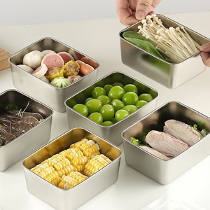 Rechteckige Edelstahl-Backform mit Deckel Single Lunch Box Frisch haltbarer Kühlschrank Lebensmittel Obst Aufbewahrung behälter - Product Image 5