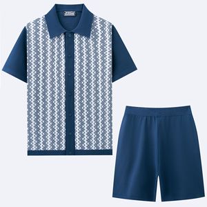 Ensemble de cardigan en tricot jacquard décontracté pour <span class=keywords><strong>homme</strong></span>, printemps-<span class=keywords><strong>été</strong></span>, 2 pièces, style streetwear, haut à manches courtes et short, ensemble deux pièces, costumes pour <span class=keywords><strong>homme</strong></span> - Product Image 5