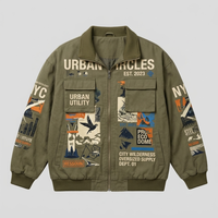 Blouson Bomber Homme Vert Olive Imprimé Urbain Respirant Coupe-Vent Style Vintage Vêtement de Travail Col Montant Personnalisé Haute Qualité Décontracté