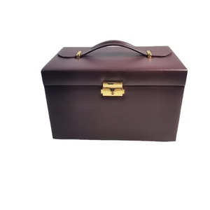 Caja de Joyería Cosmética de Cuero con Espejo, de Tres Niveles y Múltiples Cajones, para Almacenamiento y Empaque de Joyas - Product Image 1