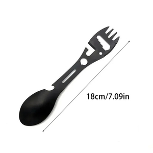 Açık çok fonksiyonlu paslanmaz çelik çatal bıçak kaşık konserve açacağı anahtarı EDC kiti 5 in 1 hayatta kalma aracı kamp dişli - Product Image 3