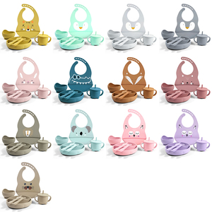 Juego de alimentación de vajilla para bebé, plato alimentador de alimentos para bebé, plato de succión, Babero impermeable, diseño colorido, Babero con cubertería - Product Image 6