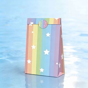 Bolsa de Regalo de Papel Kraft con Diseño de Arcoíris y Nubes, Sellada con Adhesivo, Base Cuadrada, Asa de Cuerda, Impresión a Color, para Dulces, Joyería, Fiestas de Cumpleaños - Product Image 4
