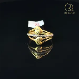 Elegant gold heart design <b>ring</b> with dual tone band sparkling stones modern <b>adjustable</b> <b>ring</b> stylish jewelry for women daily wear - Product Image 1