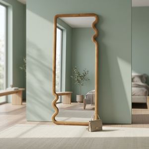 Irregular Wooden Wall Mirror Minimalist Design Decorative <b>Framed</b> Mirror for Home Interior - Product Image 3