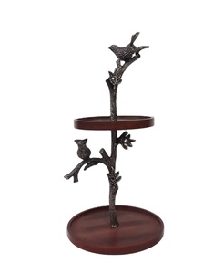 Plateau à gâteau en bois et aluminium de luxe moderne et élégant, très vendu, avec un motif d'oiseau pour la décoration de la maison et du salon - Product Image 3