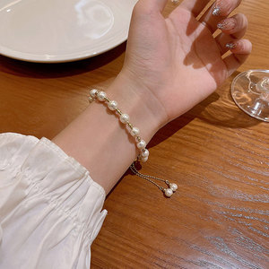 Fashion Adjustable 14K Gold Plated Sliding <strong>Beads</strong> <strong>Bracelets</strong> Women 2024 Trendy French Luxury White Pearl <strong>Bracelet</strong> Gifts for Girls - Product Image 3