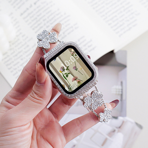 Correa de Reloj Upro de Lujo con Diamantes para Apple Watch, Banda de 38/40/41/42/44/45/49 mm, Brazalete de Metal Clover, Clásica y Moderna para Mujer - Product Image 3