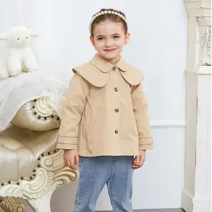 Trench-coat de couleur beige chocolat pour <span class=keywords><strong>enfants</strong></span> <span class=keywords><strong>coupe</strong></span>-<span class=keywords><strong>vent</strong></span> français personnalisé en usine au printemps manteau plissé de style littéraire pour les filles - Product Image 1