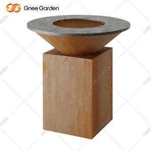 Barbecue rond en acier Corten-Bois et charbon de bois pour les fêtes en plein air - Product Image 6