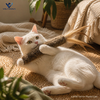 Jouet pour chat en forme de queue de lapin, en fourrure et plumes naturelles, pour chat d'intérieur