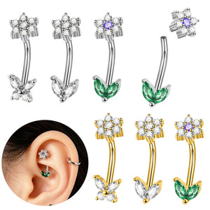 Joyería para Piercing de Ceja Freya 16G, Pendientes de Flor de Acero Inoxidable para Tragus y Rook para Mujer, Joyería para Piercing de Barra y Hélice, Anillos para Labios - Product Image 1