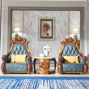 Set di Divani in Stile Francese per Hotel, Lussuoso <span class=keywords><strong>Salotto</strong></span> di Villa con Legno Nero e Oro e Vera Pelle, <span class=keywords><strong>Grande</strong></span> Divano Regale - Product Image 4