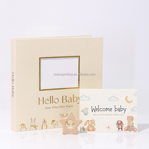 Tùy chỉnh in ấn thiết kế Giới tính trung tính mang thai quà tặng sơ sinh lưu niệm Linen Bìa Hello bé Album Bộ nhớ Cuốn sách với cửa sổ - Product Image 1