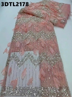 Tissu en dentelle de luxe haut de gamme des Philippines, motif fleurs 3D, tissu en dentelle perlée couleur pêche pour robe de mariée d'Oman, tissu en dentelle perlée
