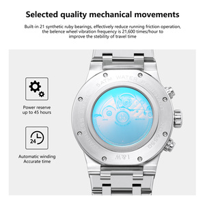 Chất Lượng Cao Tùy Chỉnh Người Đàn Ông Củ<span class=keywords><strong>a</strong></span> Thép Không Gỉ Tự Động Đồng Hồ Đeo Tay Sapphire Trường Hợp Quay Số Kính Sang Trọng Bán Buôn Cơ Khí Đồng Hồ - Product Image 3