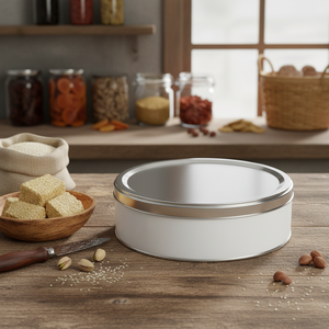 Kontensan <b>Round</b> Tin <b>Box</b> Halva Metal Container Turkey 215xH64mm 2lt Slip Lid - Product Image 3
