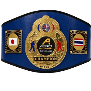 Ceinture de championnat de boxe personnalisée, décontractée, en cuir PU bleu uni, réglable, avec plaque en alliage doré, design 3D, pour la classe junior 40,0 kg - Product Image 1