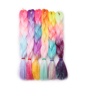 Vente en gros de cheveux à tresser jumbo Henlon en fibre douce résistante à la chaleur, couleur ombrée pure 2, <span class=keywords><strong>3</strong></span>, 4 <span class=keywords><strong>tons</strong></span>, avec paillettes et tinsel, pour festivals - Product Image 1