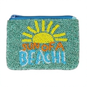 Beaded Sun Of A Beach <b>Coin</b> <b>Purse</b> Zipper Closure Handmade Mini Bohemian Style Unisex - Product Image 1