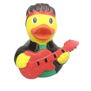 Party Decoration Event Promotional Plastic Floating Duck Gift Bath Music Guitarist Guitar Rocker Yellow Rubber Duck