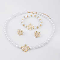 Ensemble de bijoux 3 pièces pour femme avec fleurs de rose et fausses perles & Service de sourcing 1688 à faible MOQ - Marque FTS, Expédition DDP, Support 24/7