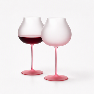 Verre à <span class=keywords><strong>vin</strong></span> rouge de luxe en cristal, style ballon, à pied extra long, grand bol, rose dégradé mat givré, minimaliste moderne - Product Image 1