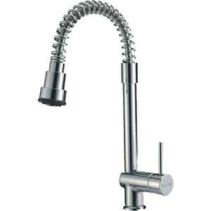 Mezclador de fregadero de una sola palanca cromado con resorte y herramienta de torneado de ducha extraíble - Product Image 1